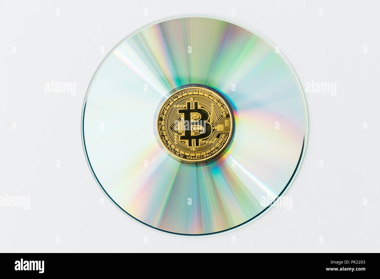 Un Bitcoin Cryptocurrency Bit digitale medaglia BTC valuta la tecnologia Internet Business concetto. Foto Stock