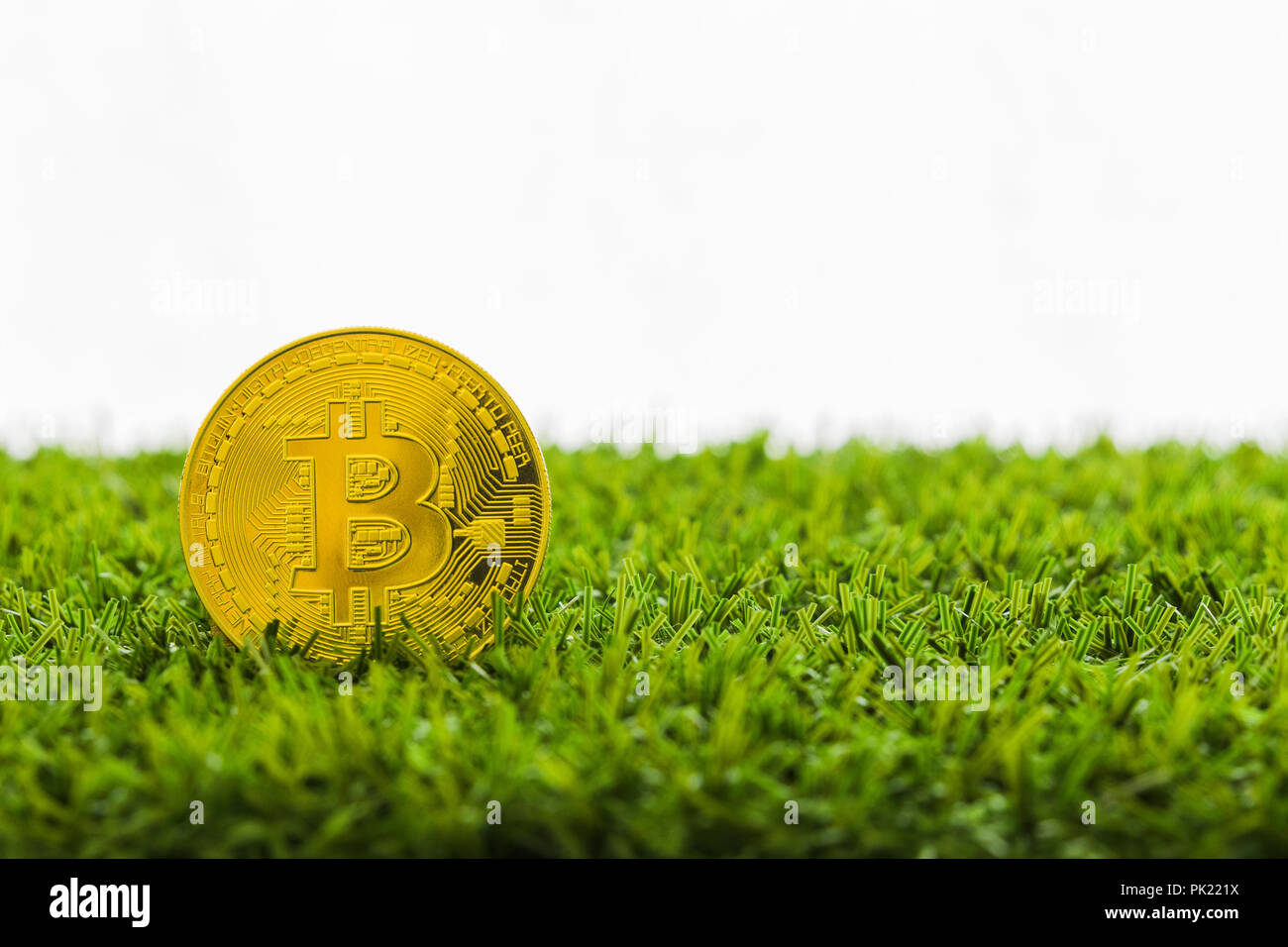 Un Bitcoin Cryptocurrency Bit digitale medaglia BTC valuta la tecnologia Internet Business concetto. Foto Stock