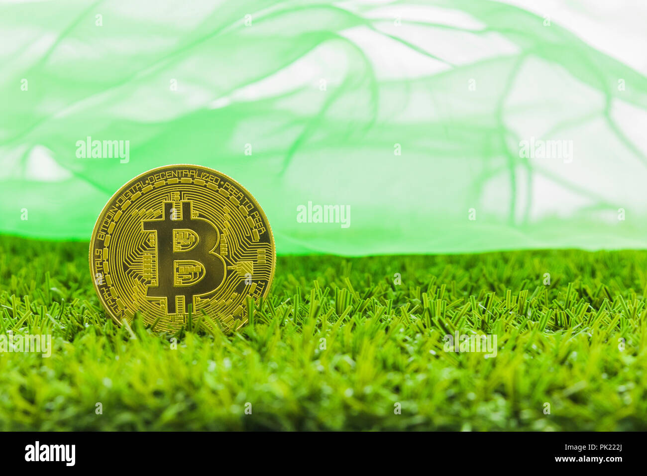 Un Bitcoin Cryptocurrency Bit digitale medaglia BTC valuta la tecnologia Internet Business concetto. Foto Stock