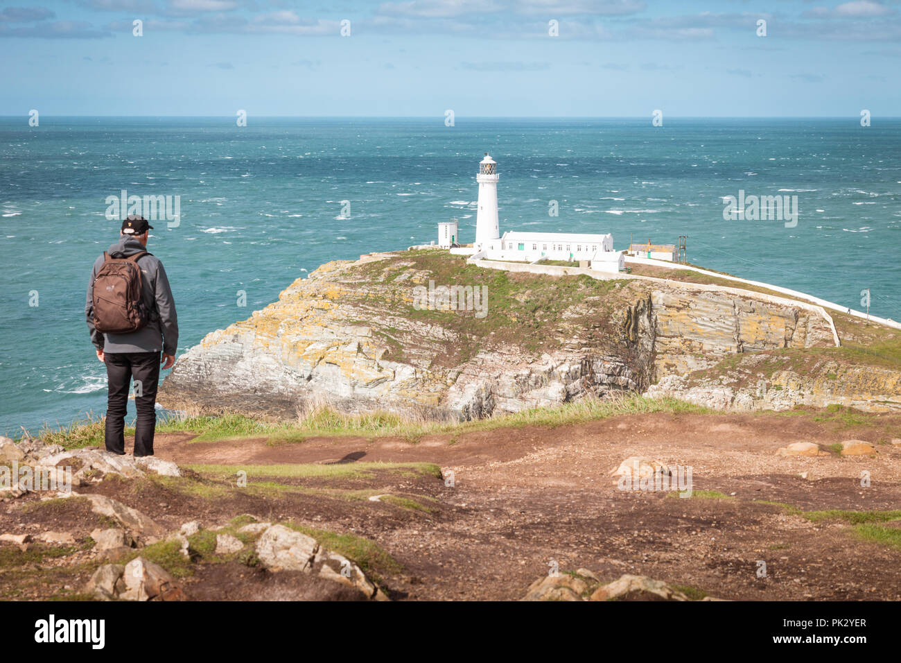Sud pila faro, Anglesey, Galles REGNO UNITO Foto Stock