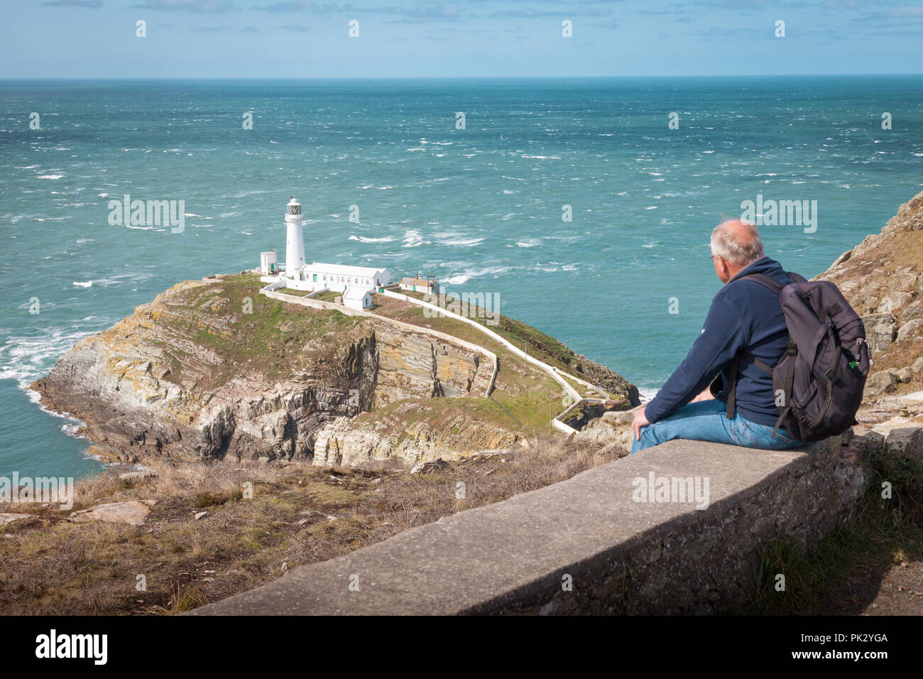 Sud pila faro, Anglesey, Galles REGNO UNITO Foto Stock