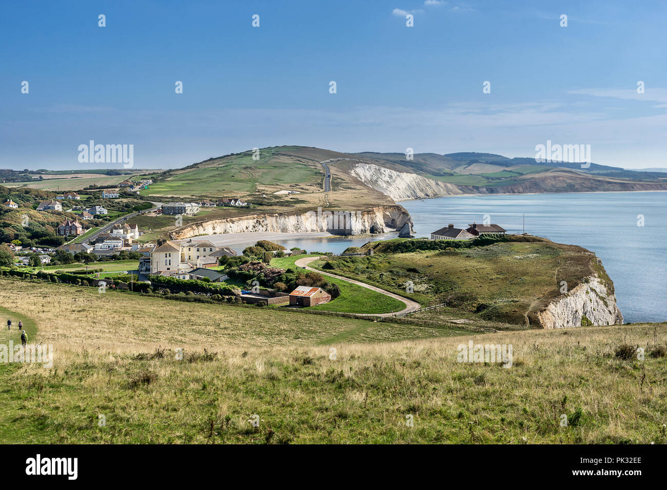 La baia di acqua dolce da Tennyson Downs sull'Isola di Wight Foto Stock