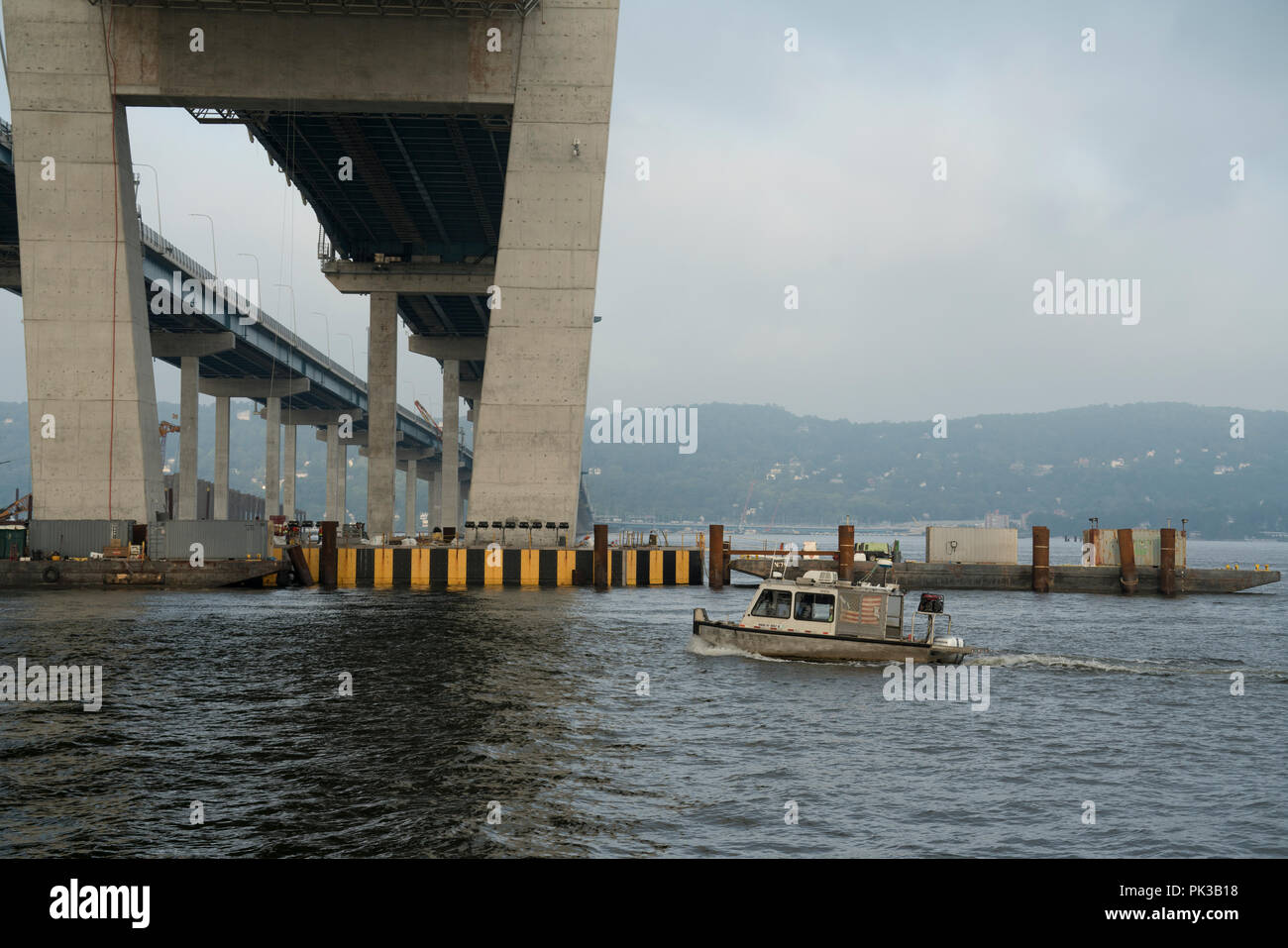 Il Mario M. Cuomo Bridge, sostituendo il Tappan Zee Bridge linking Westchester e Rockland contee nello Stato di New York, in costruzione. Foto Stock