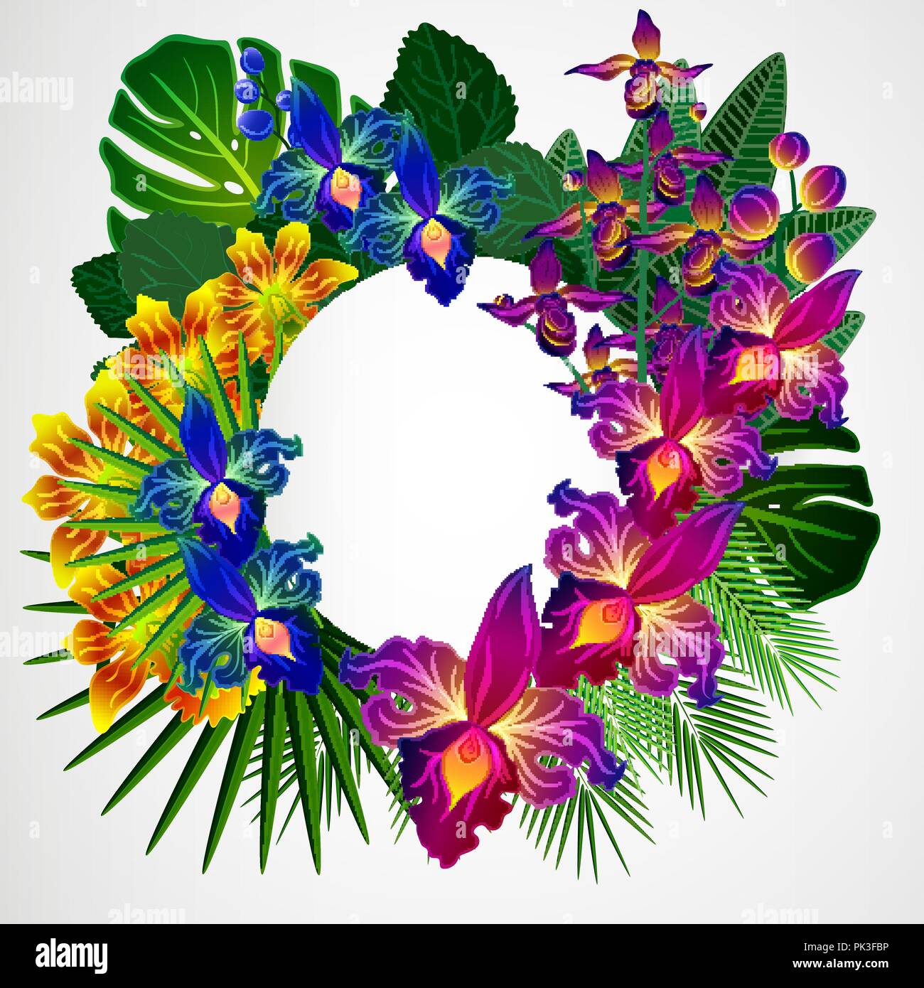 Fiori tropicali e foglie. Floral background di design. Illustrazione Vettoriale