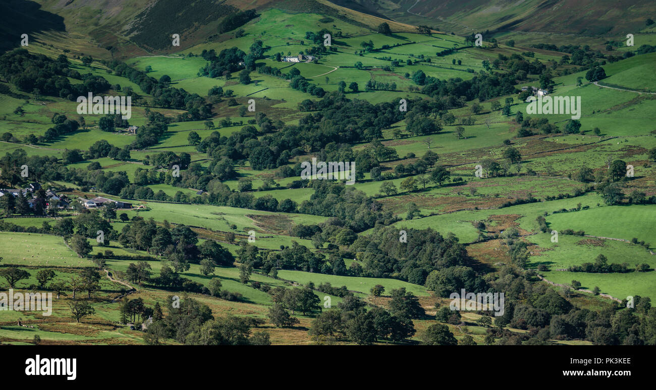 Vista su tutta la valle di Newlands come visto dalla vetta del Catbells cadde, Lake District inglese. Foto Stock