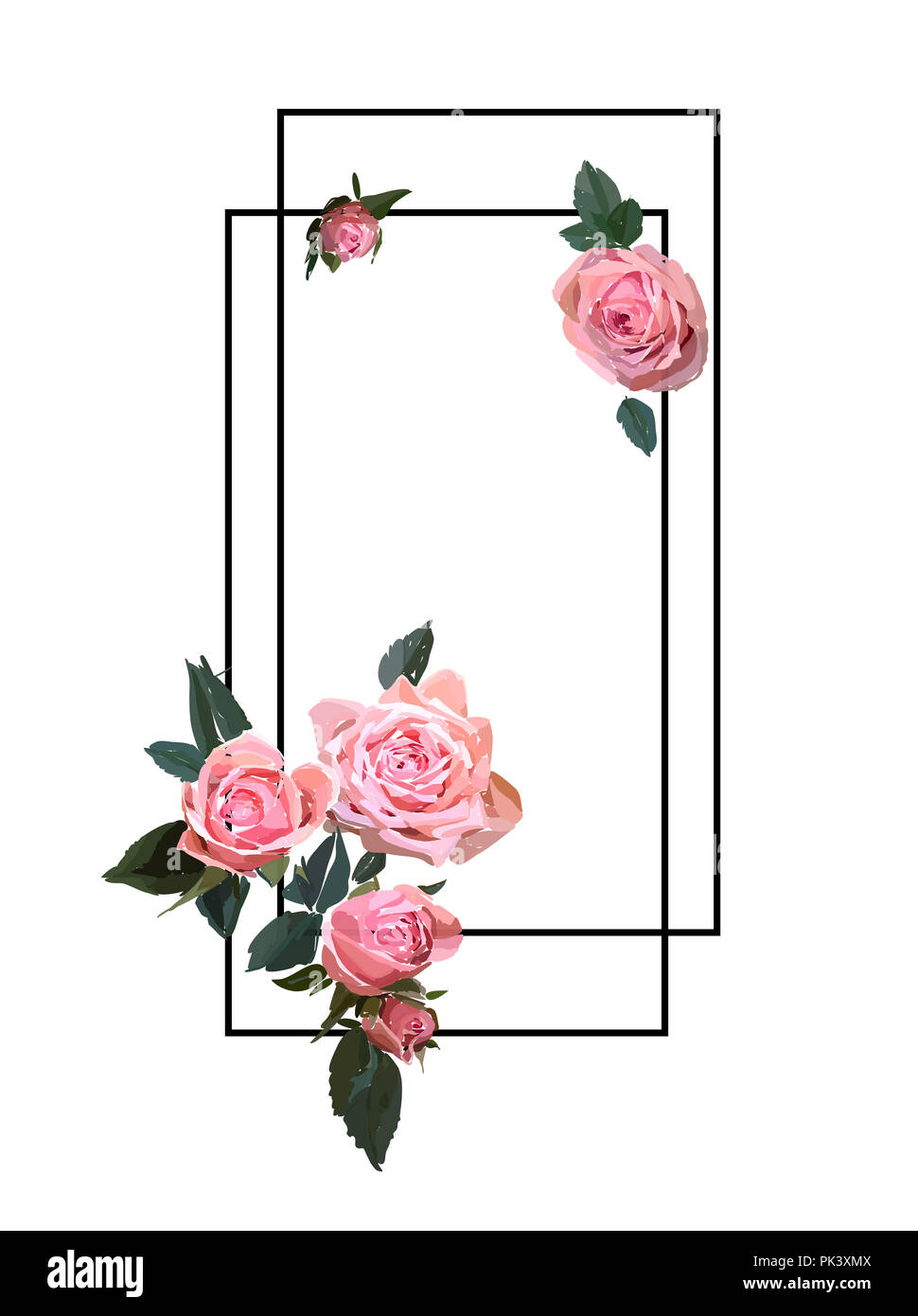 Design floreale illustrazione. Fiori da Giardino rosa rosa isolato su sfondo bianco. Bouquet elegante stampa in stile rustico. Invito a nozze templ scheda Foto Stock