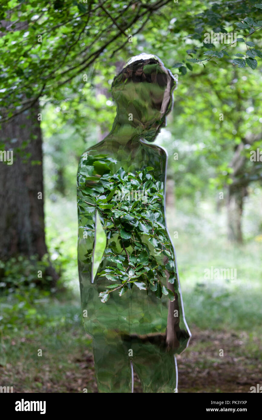 Una delle figure in 'Creazione naturale' Outdoor Art Exhibition a bassa forza, Bowlees, Teesdale superiore Foto Stock