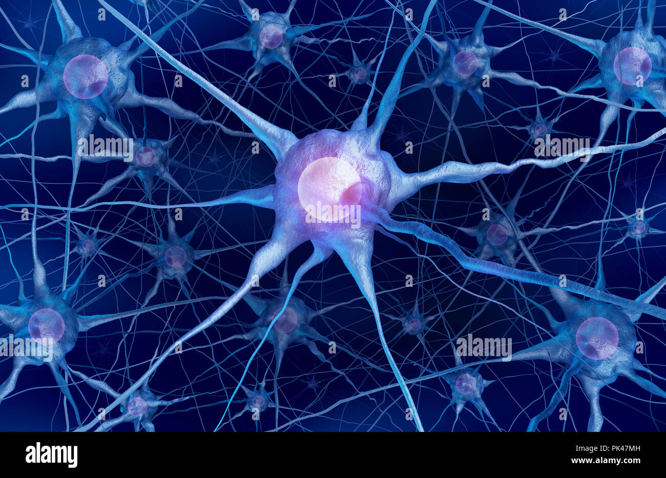 Neurone concetto scientifico e di neurologia anatomia cellulare come una salute mentale o funzione del cervello come simbolo di un rendering 3D. Foto Stock