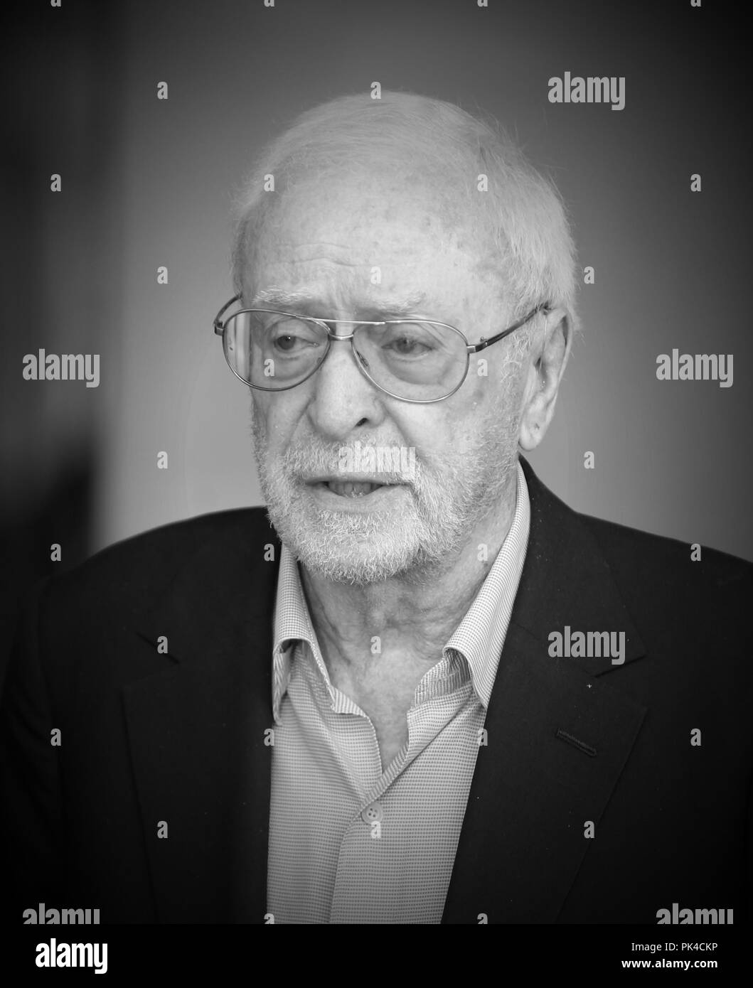 Londra, UK, 7 settembre 2018. Sir Michael Caine CBE visto presso la BBC Studios di Londra ( Immagine Altered digitalmente a monocromatica ) Foto Stock