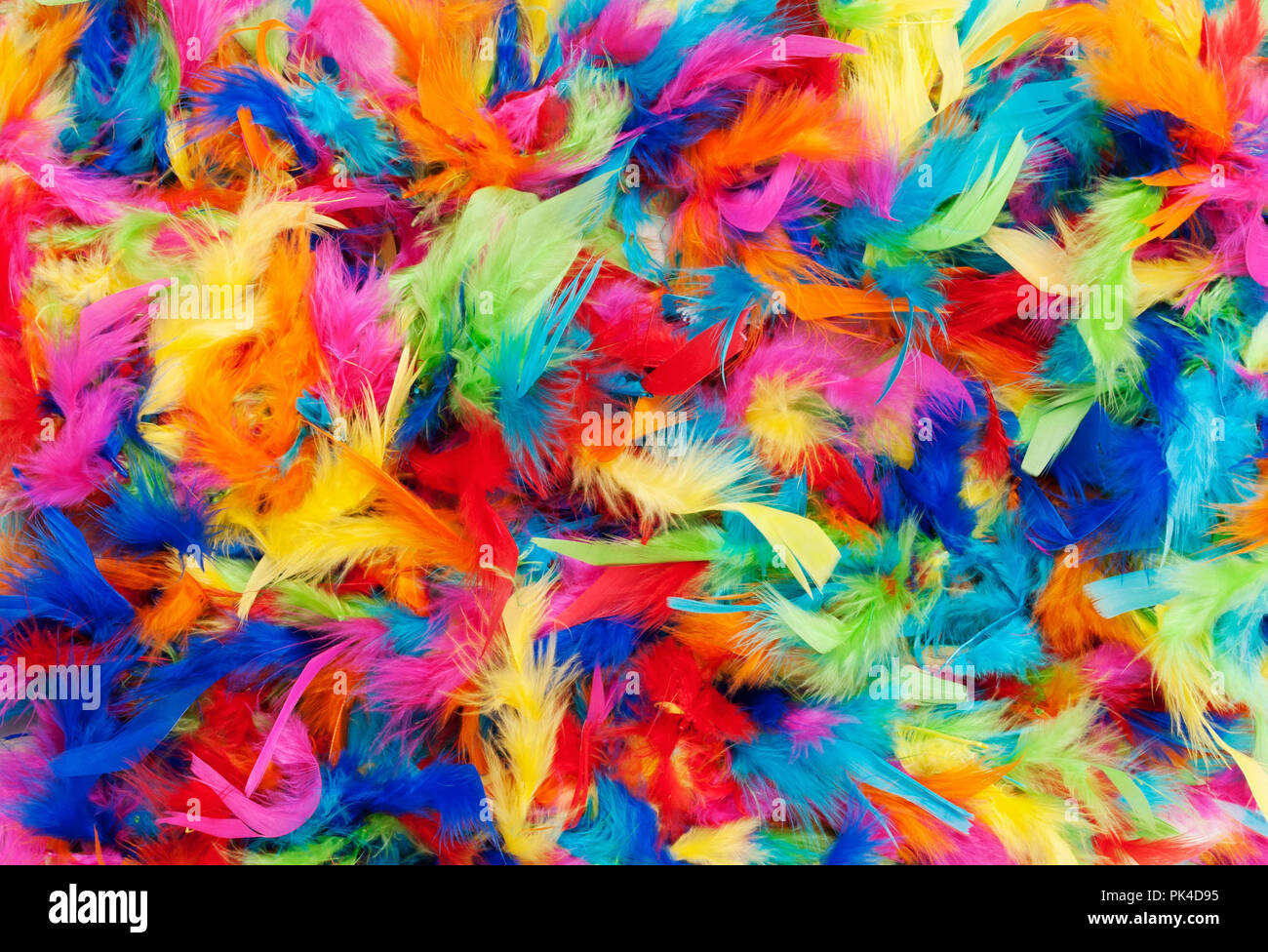 Texture di sfondo luminoso piume colorate nei colori dell'arcobaleno Foto Stock