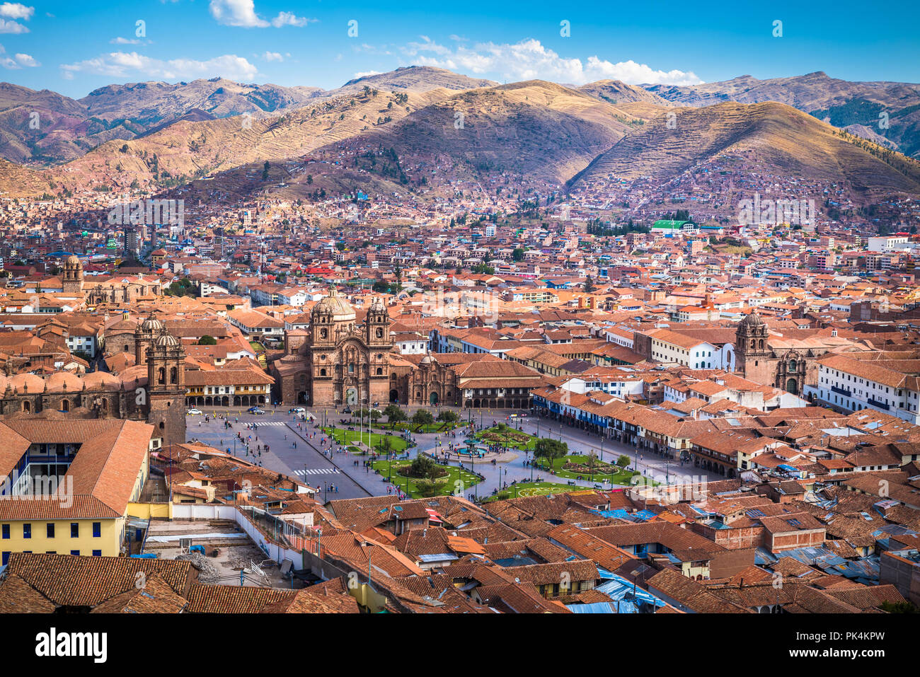 Vista panoramica della città di Cusco centro storico, Perù Foto Stock