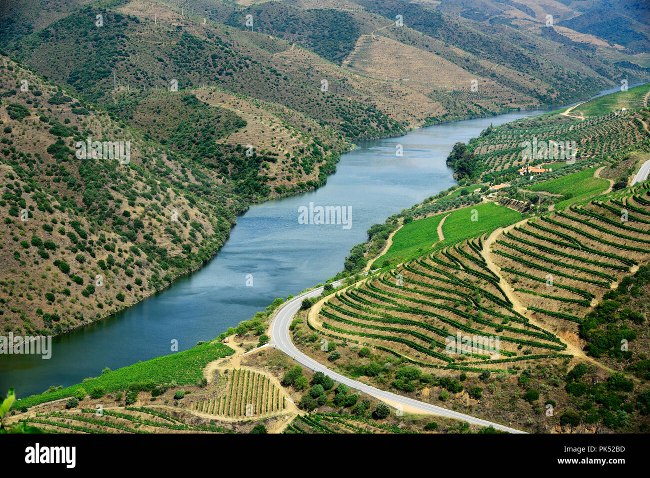 Fiume Douro a Vila Nova de Foz Côa. Alto Douro, un sito Patrimonio Mondiale dell'Unesco. Portogallo Foto Stock