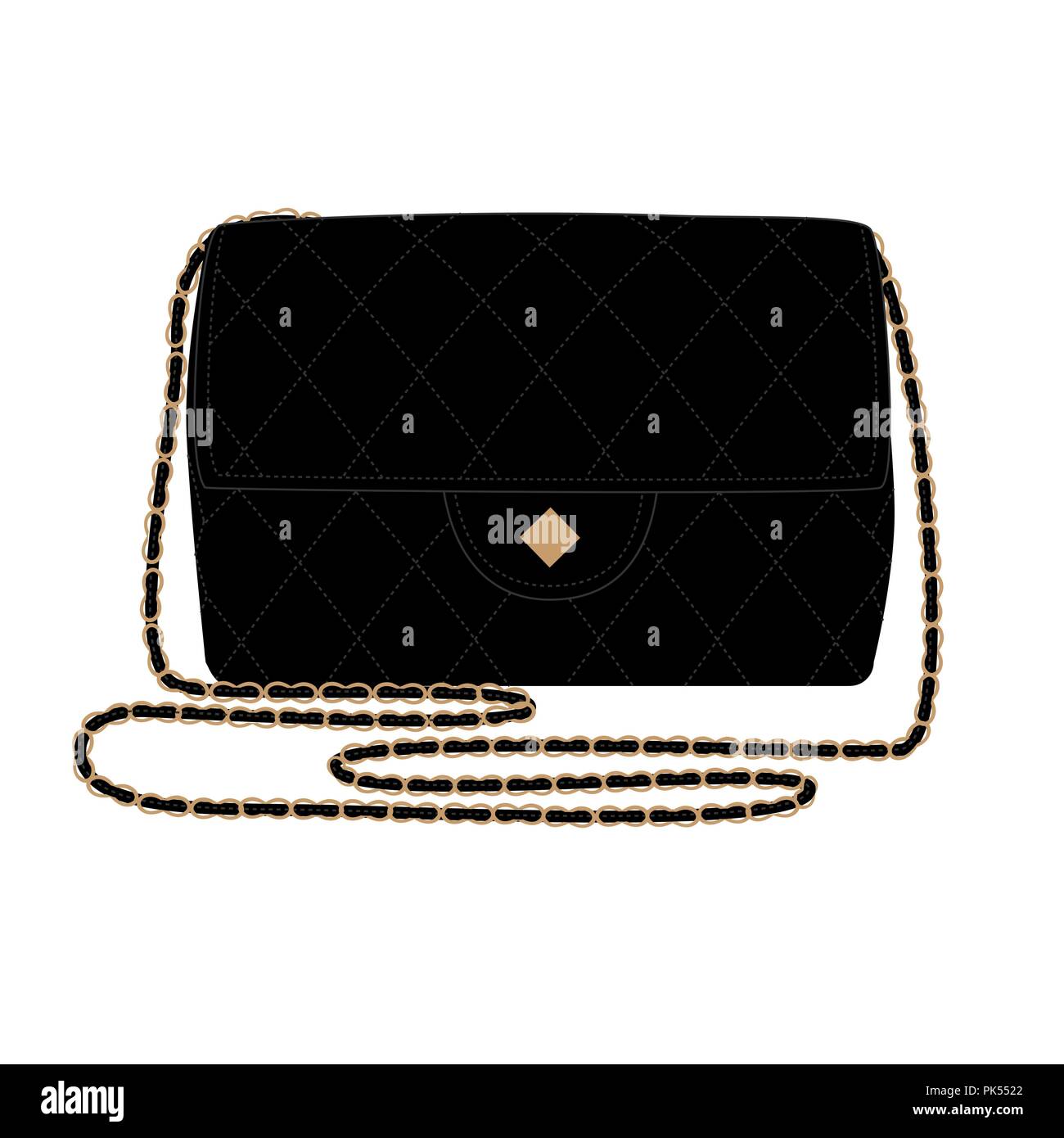 Illustrazione di Moda con quilt borsa nera. Borsa Chanel illustrazione vettoriale Illustrazione Vettoriale