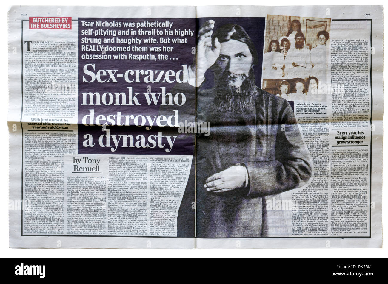 Un articolo dal Daily Mail circa Rasputin e il Romanovs Foto Stock
