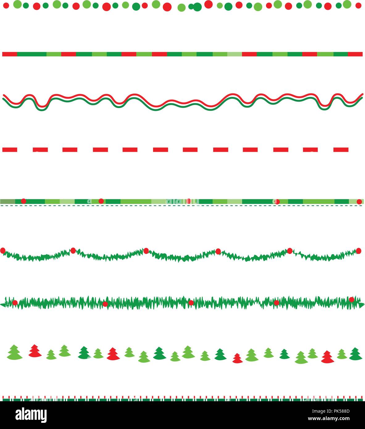 Collezione sui confini di Natale / divisore tra cui grafica holly border, candy cane pattern, alberi di natale e altro ancora Illustrazione Vettoriale