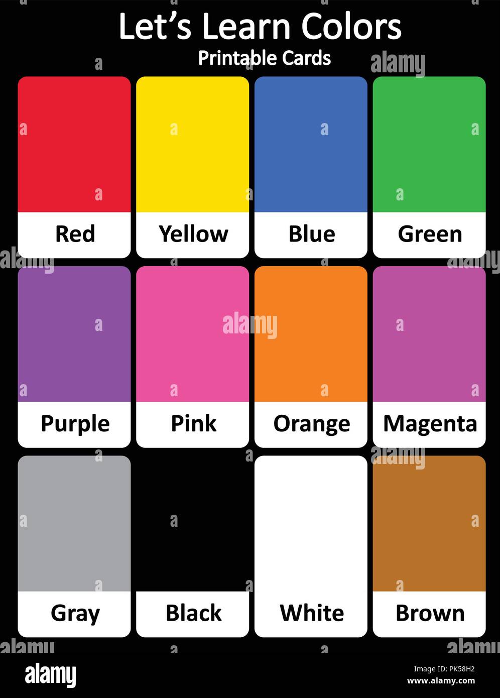Stampabile scheda flash colletion per i colori e i loro nomi per la scuola materna / asilo i bambini | impariamo i colori Illustrazione Vettoriale