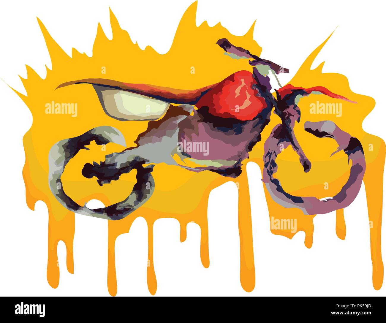 Motocross moto off-road bike, acqua disegno a colori Illustrazione Vettoriale