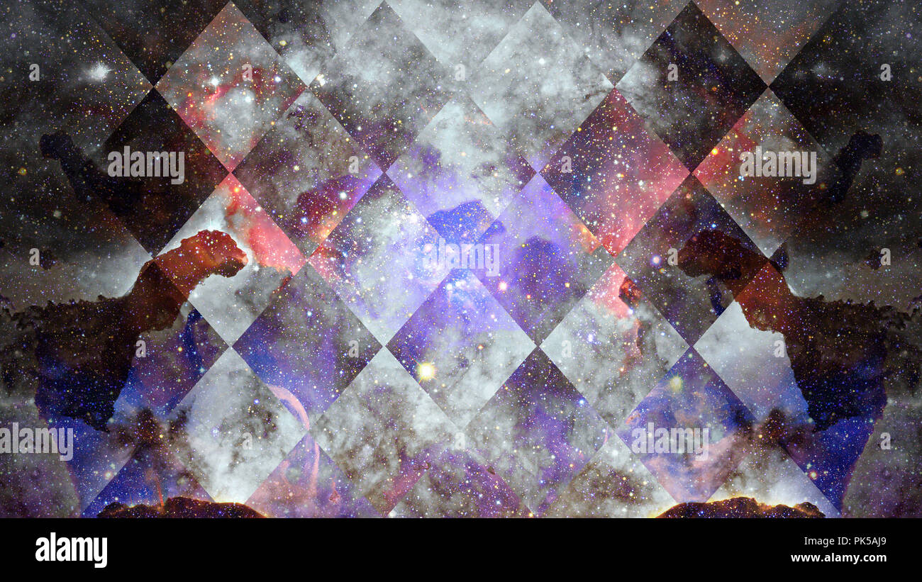 Universo, nebulosa galassia e la Geometria Sacra collage. Abstract lo spazio esterno. Gli elementi di questa immagine fornita dalla NASA. Foto Stock