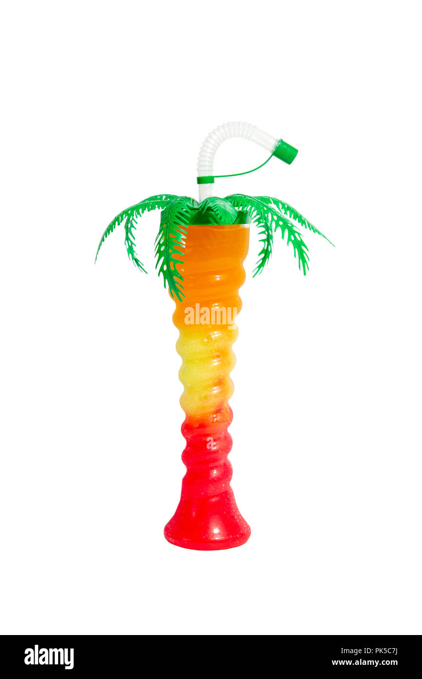 Palm Tree Novità cantiere Slush Cup con granita multicolore su sfondo bianco Foto Stock