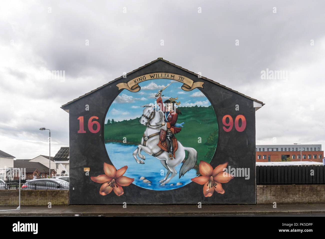 Murale di re Guglielmo III a Belfast, Irlanda del Nord Foto Stock