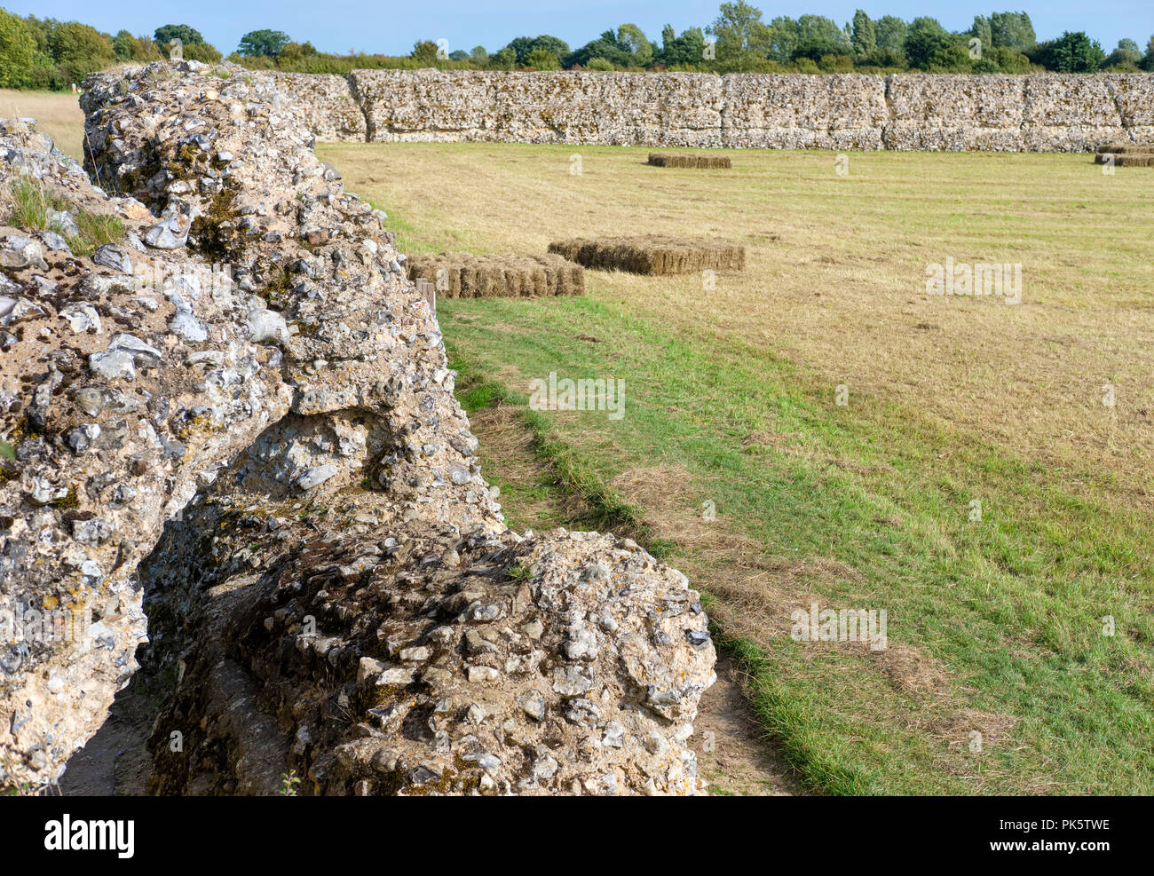 Est e nord pareti dei burgh Roman Fort noto anche come Gariannonum, Garannum, Caister-on-Sea, Norfolk, Inghilterra, Regno Unito Foto Stock