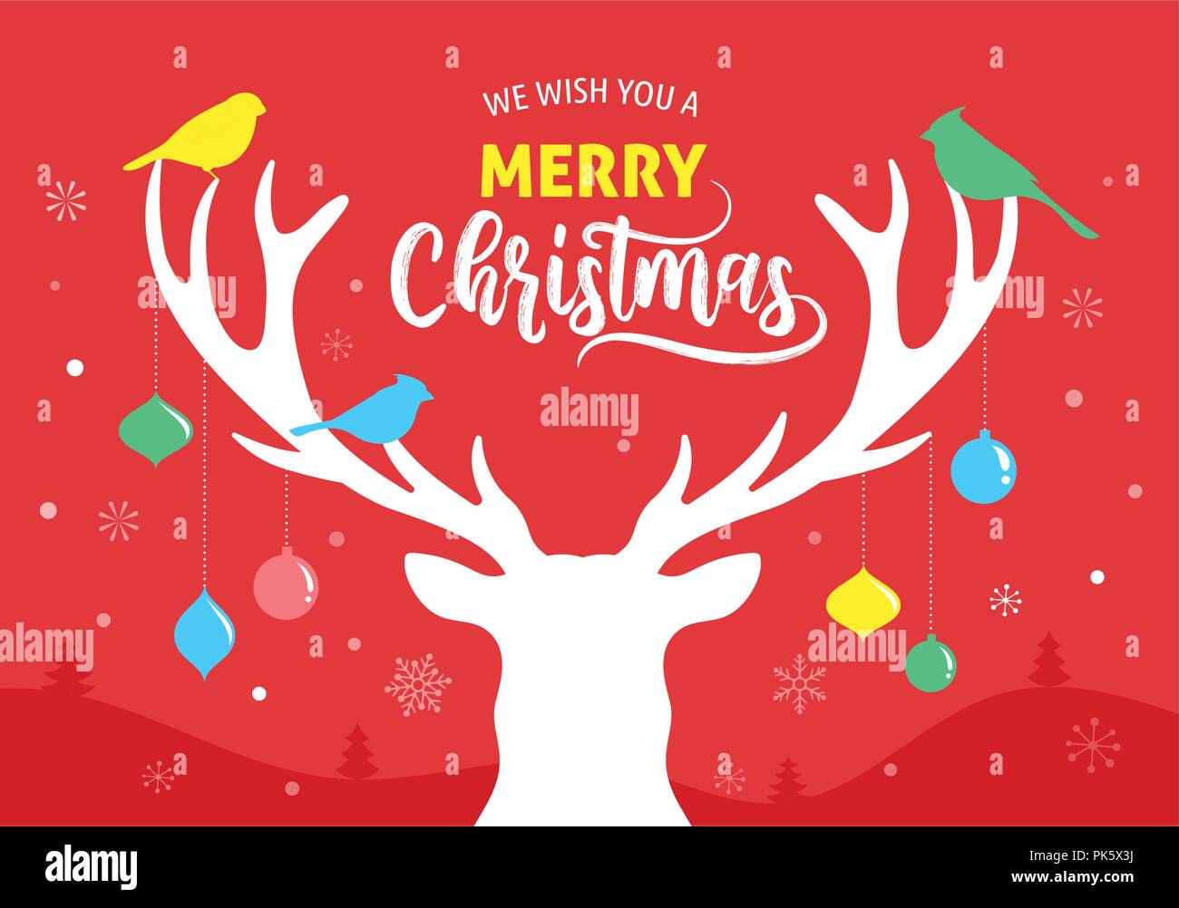 Merry Christmas banner, modello di Natale sfondo con silhouette di cervo Illustrazione Vettoriale