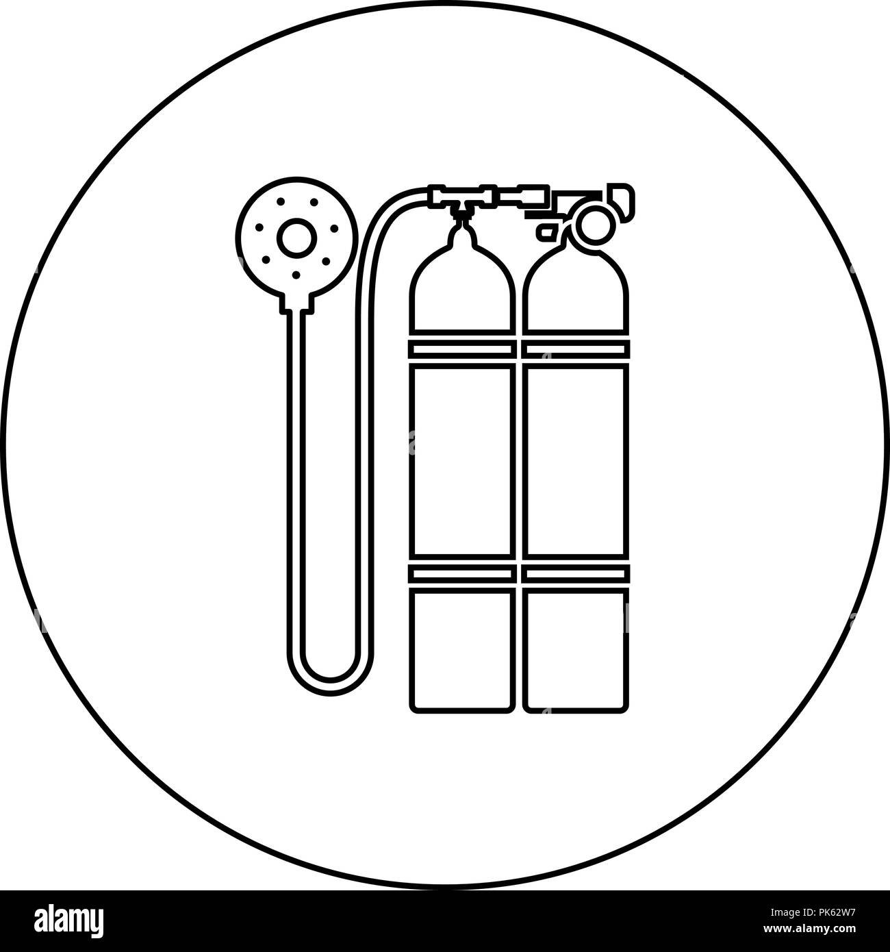 Aqualung scuba icona di colore nero in tondo tondo delineare vettore I Illustrazione Vettoriale