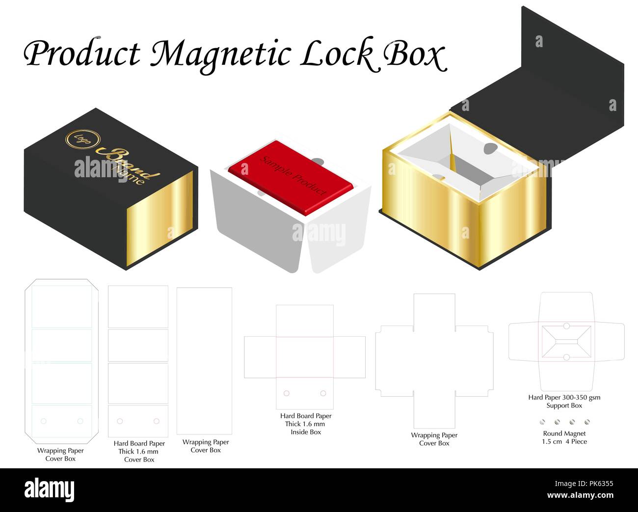 Magnete rigida box modello 3d mockup con dieline Illustrazione Vettoriale