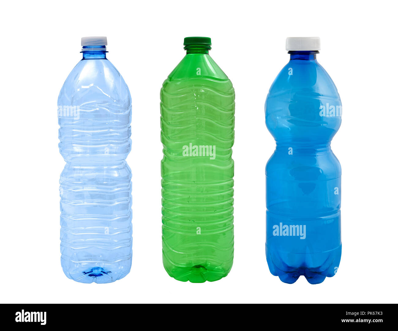 Bottiglie in plastica isolato su sfondo bianco Foto Stock