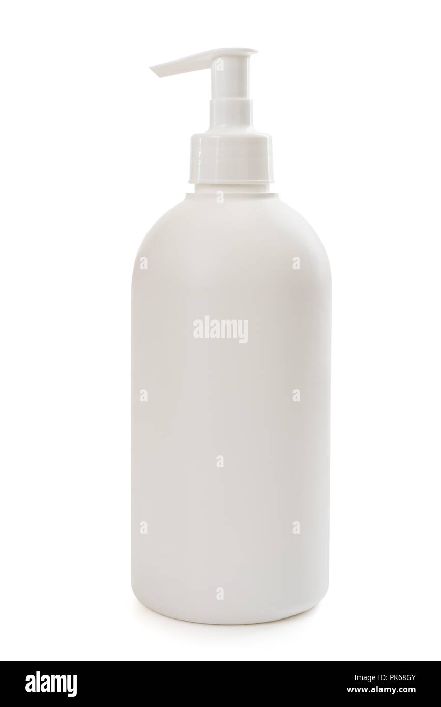 Sapone di plastica contenitore isolato su sfondo bianco Foto Stock