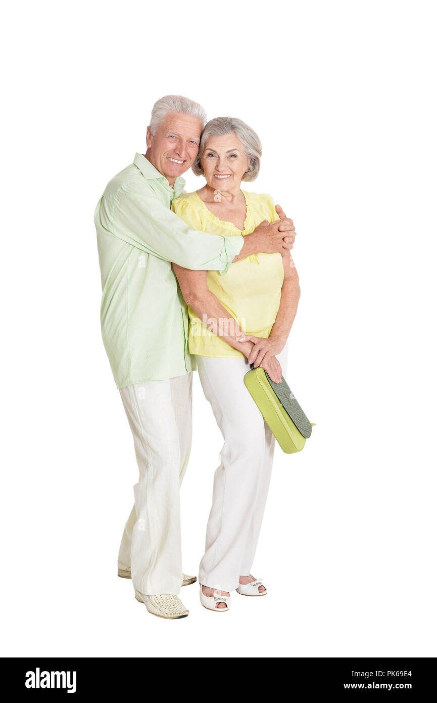 Ritratto di coppia senior in posa su sfondo bianco Foto Stock