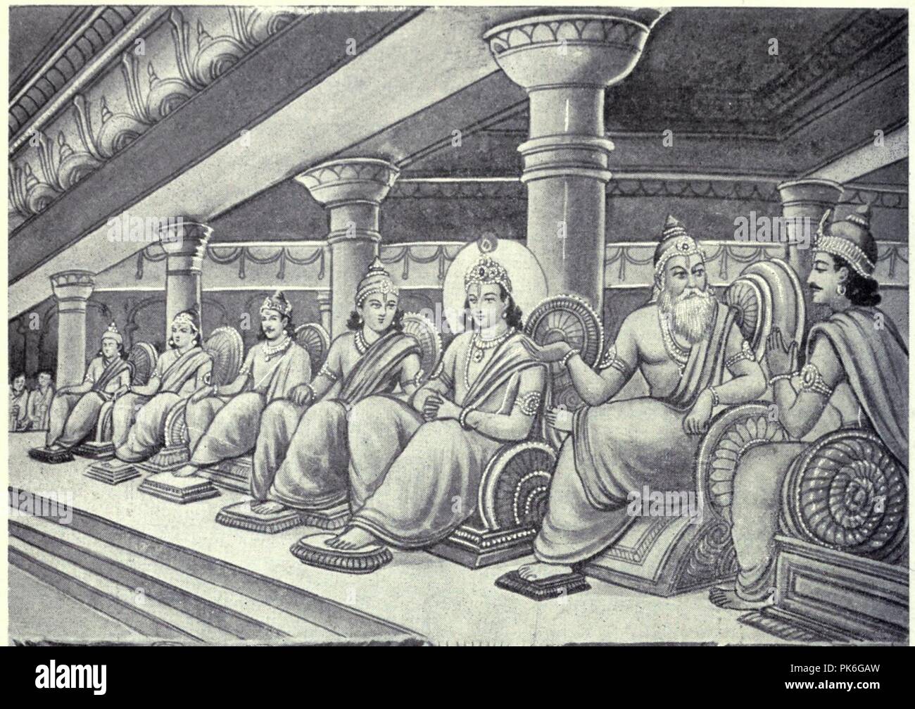 Bhishma parlando della grandezza di Krishna. Foto Stock