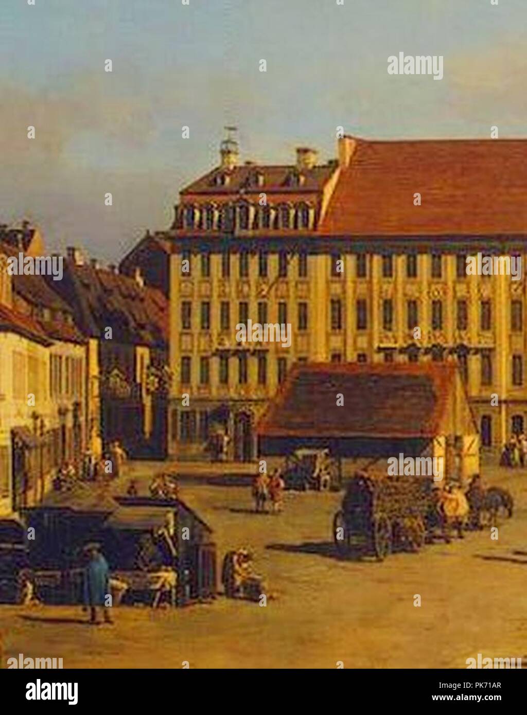 Bernardo Bellotto (Canaletto) Ansicht auf das Haus 'Die Goldene Sonne' am Neustädter Markt 5 a Dresda. Foto Stock