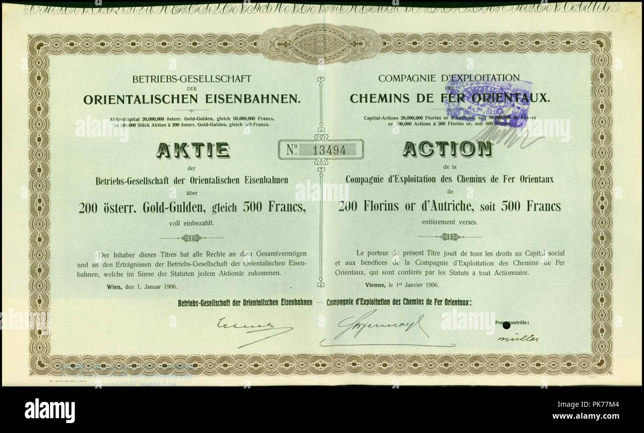 Betriebs-Gesellschaft der Orientalischen Eisenbahnen 1906. Foto Stock