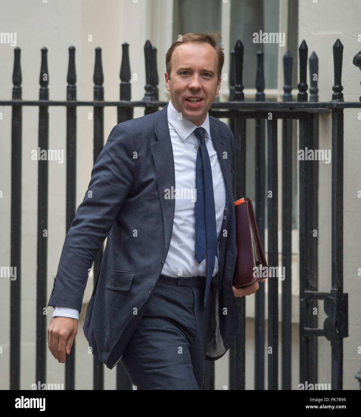 A Downing Street, Londra, Regno Unito. 11 settembre 2018. Matt Hancock, Segretario di Stato per la salute e la cura sociale a Downing Street per settimanale riunione del gabinetto. Credito: Malcolm Park/Alamy Live News. Foto Stock