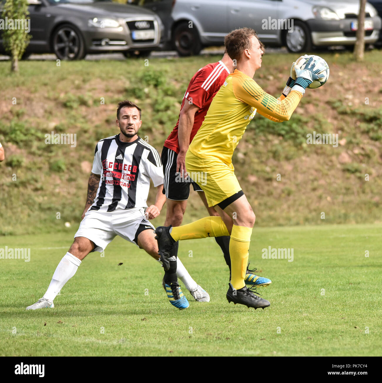 Germania, Krum - 09 settembre 2018 - Calcio, Bezirksliga - FSV Victoria Krum vs TSV Bergrheinfeld - Immagine: FSV Victoria Krum giocando una partita contro TSV Alamy Bergrheinfeld Live News / Credito: Ryan Evans Credito: Ryan Evans/Alamy Live News Foto Stock