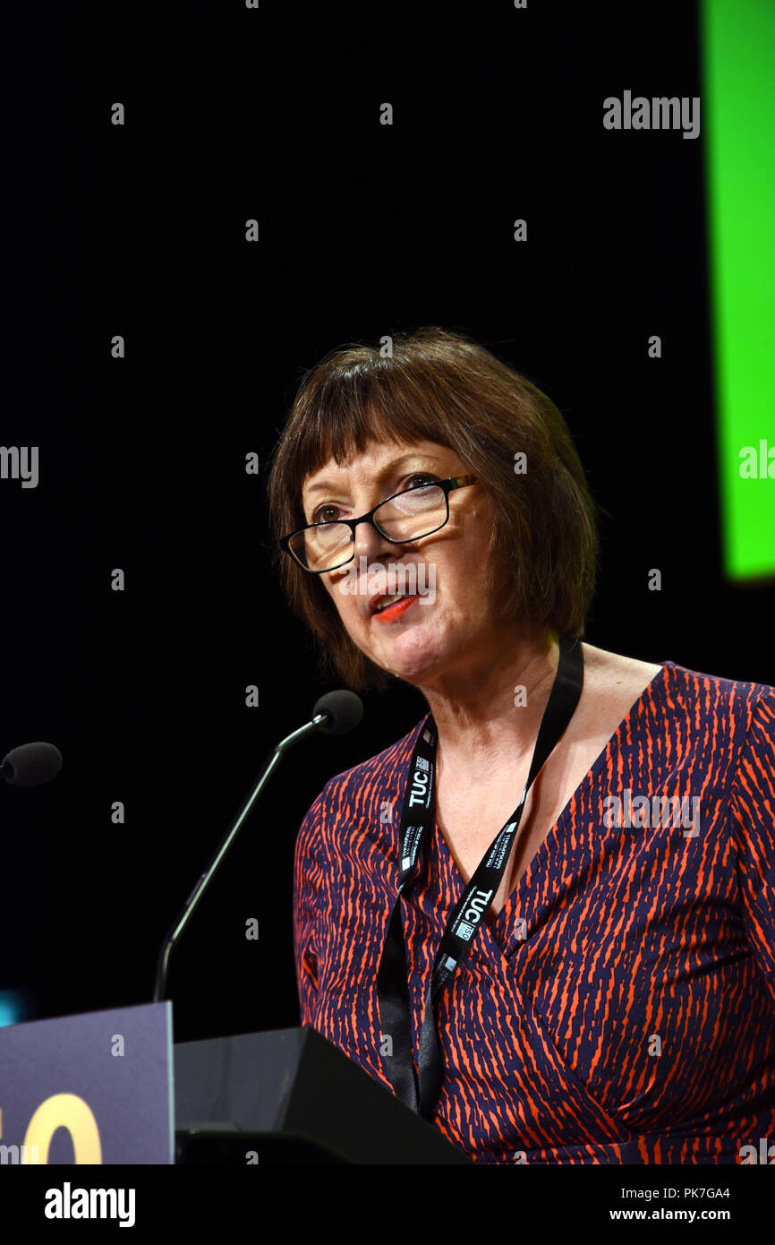 Manchester, Regno Unito. 10 settembre 2018. Francesco O Grady Segretario generale della TUC presso la loro conferenza annuale a Manchester Credito: Della Batchelor/Alamy Live News Foto Stock