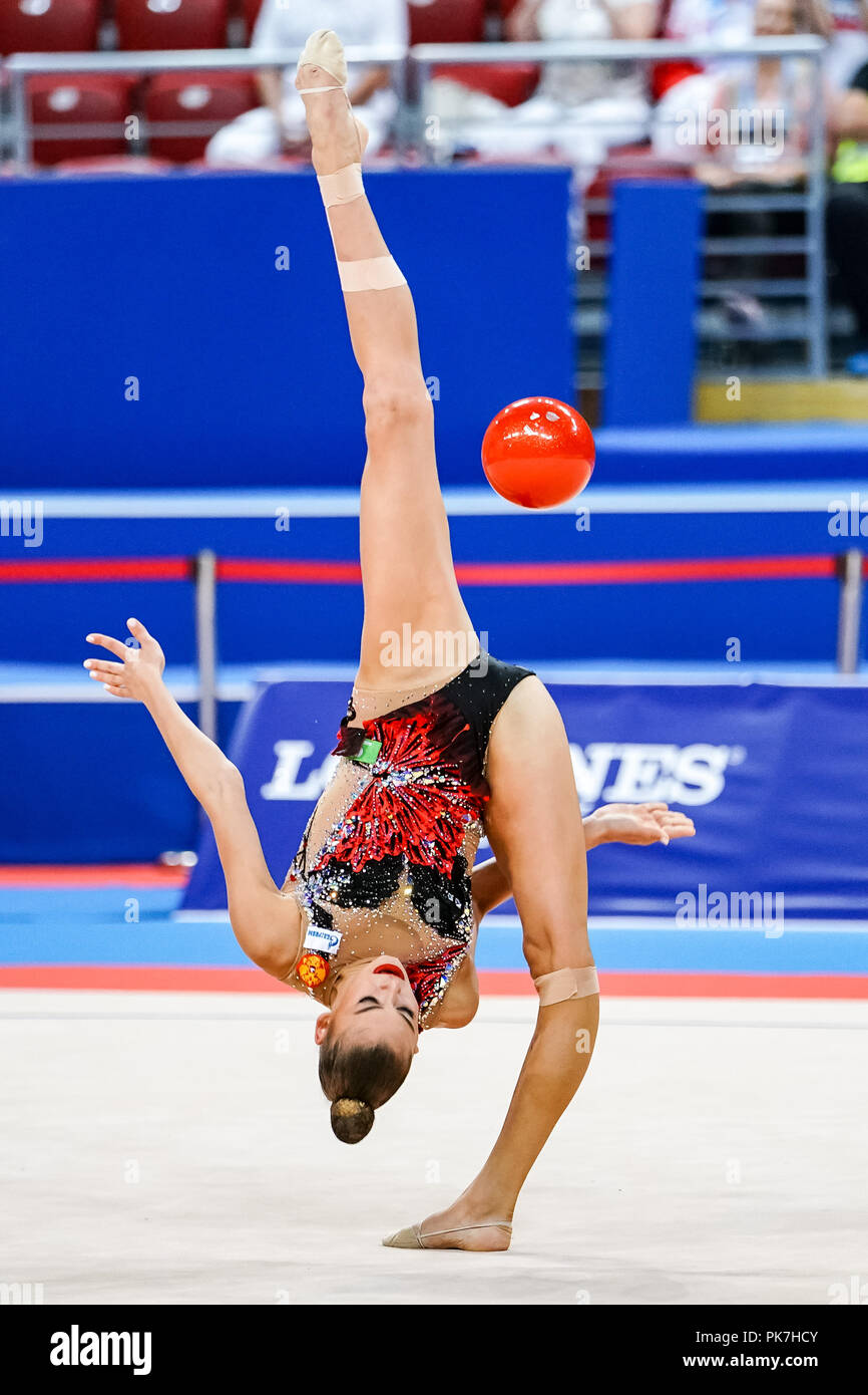 11 settembre 2018: Aleksandra Soldatova di Â Russia durante la singola sfera finale al Arena Armeec a Sofia presso la trentaseiesima FIG Rhythmic Gymnastics World Championships. Ulrik Pedersen/CSM Foto Stock