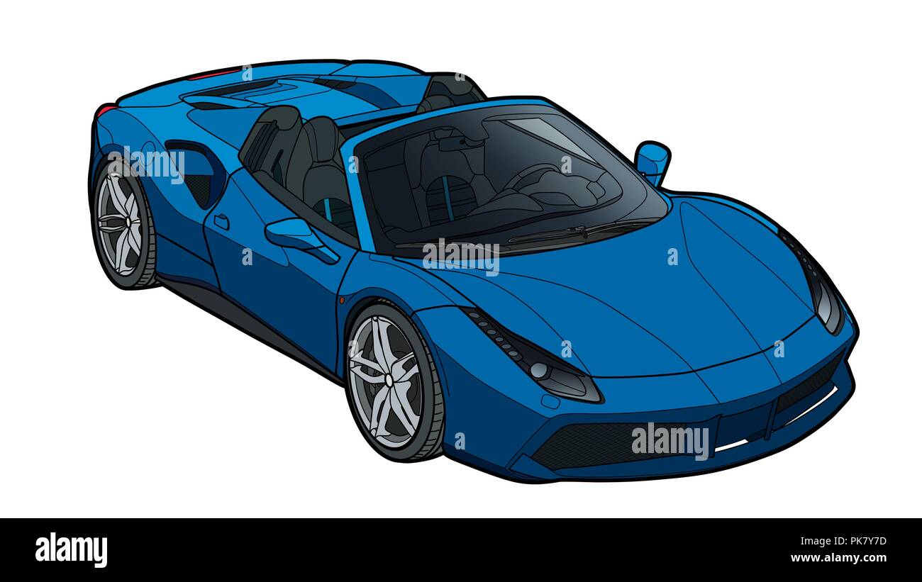 Tracciato di vettore di un piatto auto sportive con linee nere. Illustrazione Vettoriale