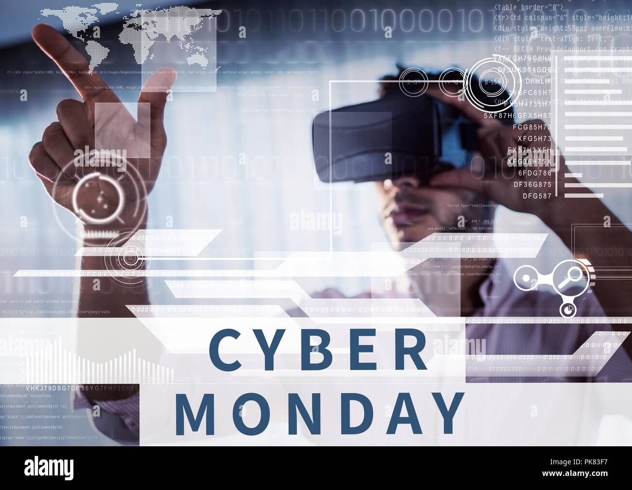 Cyber lunedì vendita uomo utilizzando la realtà aumentata Foto Stock