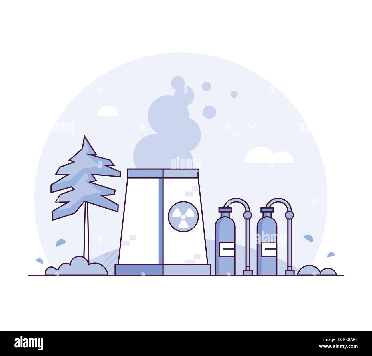 Un impianto ad energia nucleare - linea sottile stile di design illustrazione vettoriale Illustrazione Vettoriale