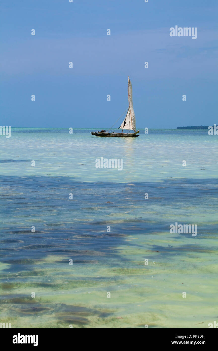 Barca tradizionale, fatta di albero di mango, in Galu Kinondo - spiaggia, Kenya Foto Stock