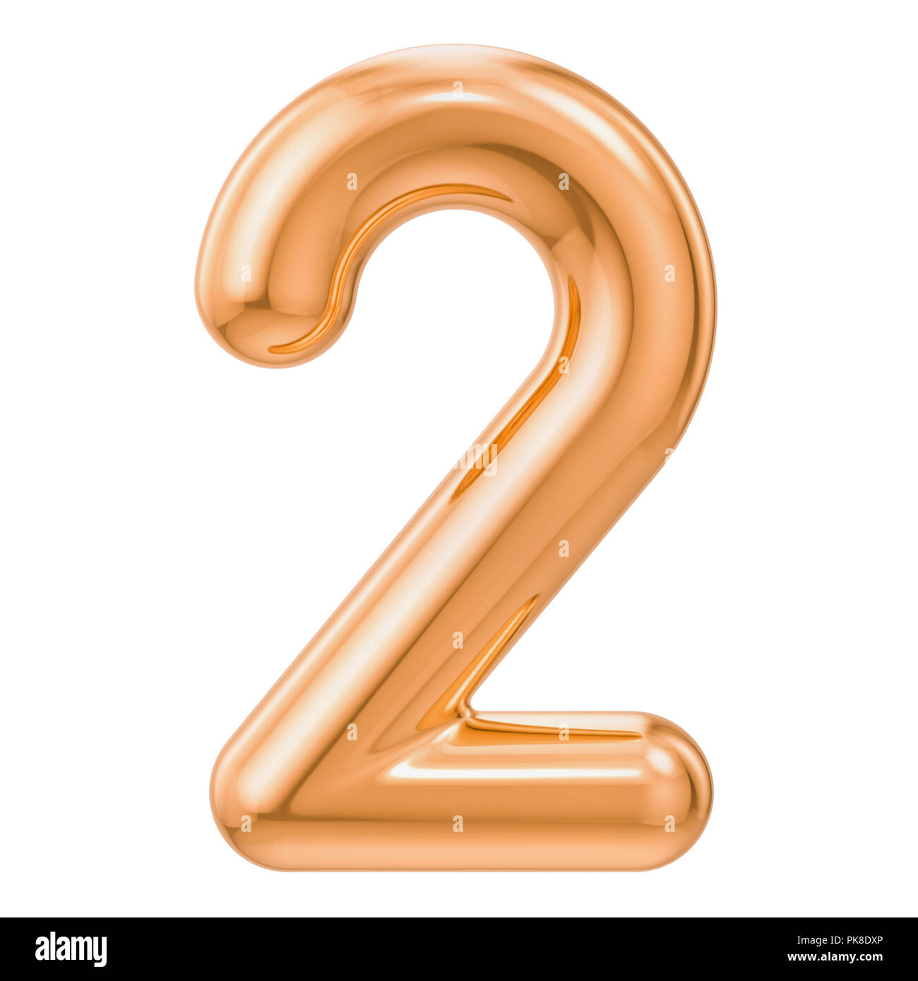 Numero d'oro 2, 3D rendering isolati su sfondo bianco Foto Stock
