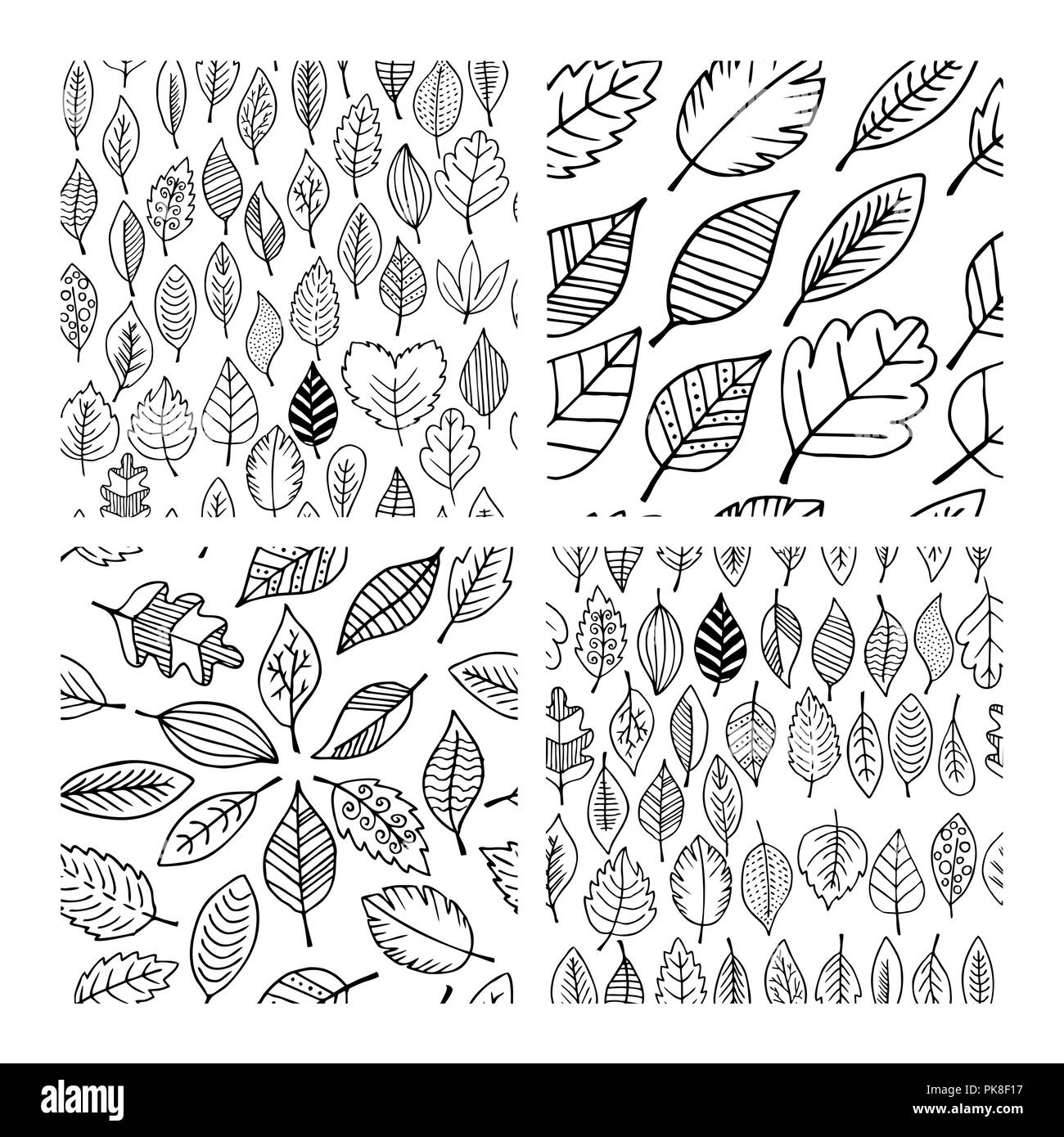 Serie di modelli senza giunture di autunno gli elementi della natura fatti a mano. Elementi di design per il ringraziamento e la festa d'autunno. Illustrazione Vettoriale