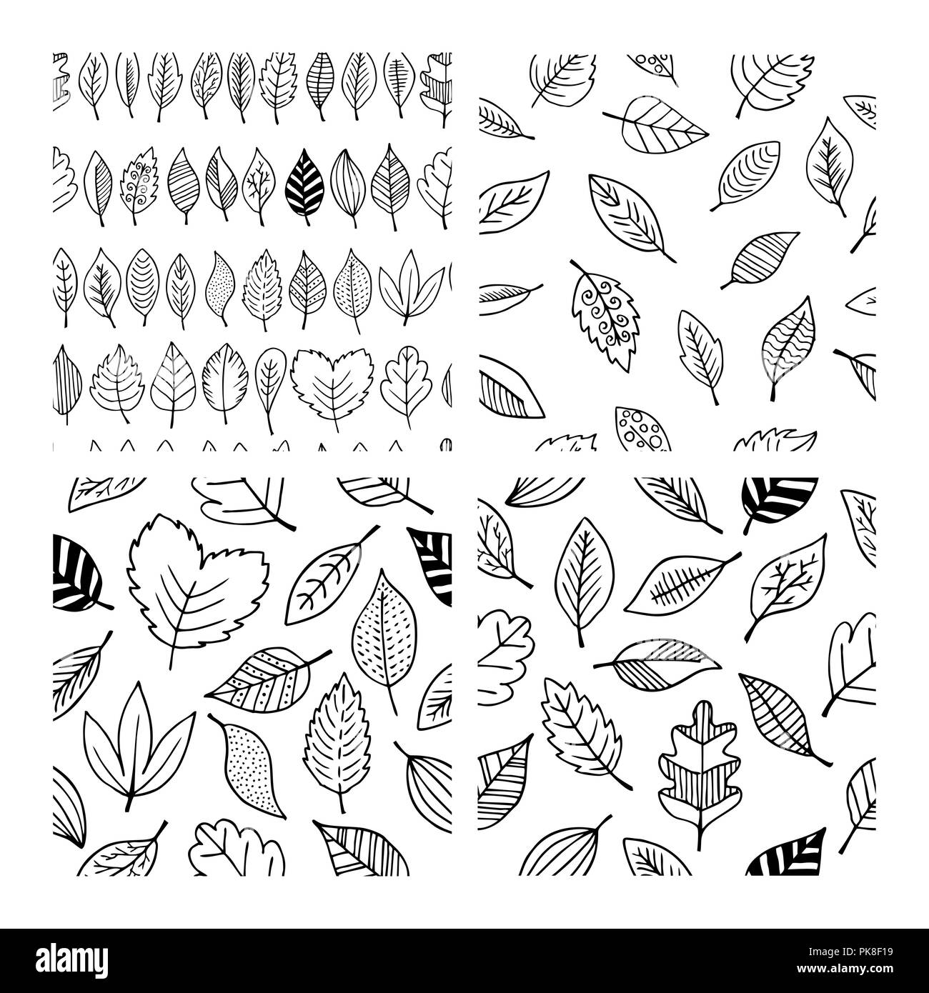 Serie di modelli senza giunture di autunno gli elementi della natura fatti a mano. Elementi di design per il ringraziamento e la festa d'autunno. Illustrazione Vettoriale