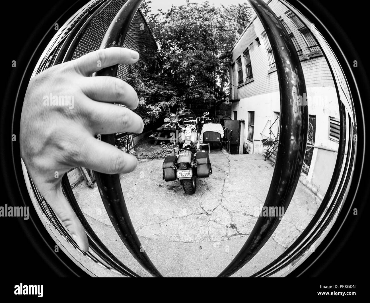 Grand Theft Auto, moto gate, divertente, divertentissimo, circolare fisheye Foto Stock
