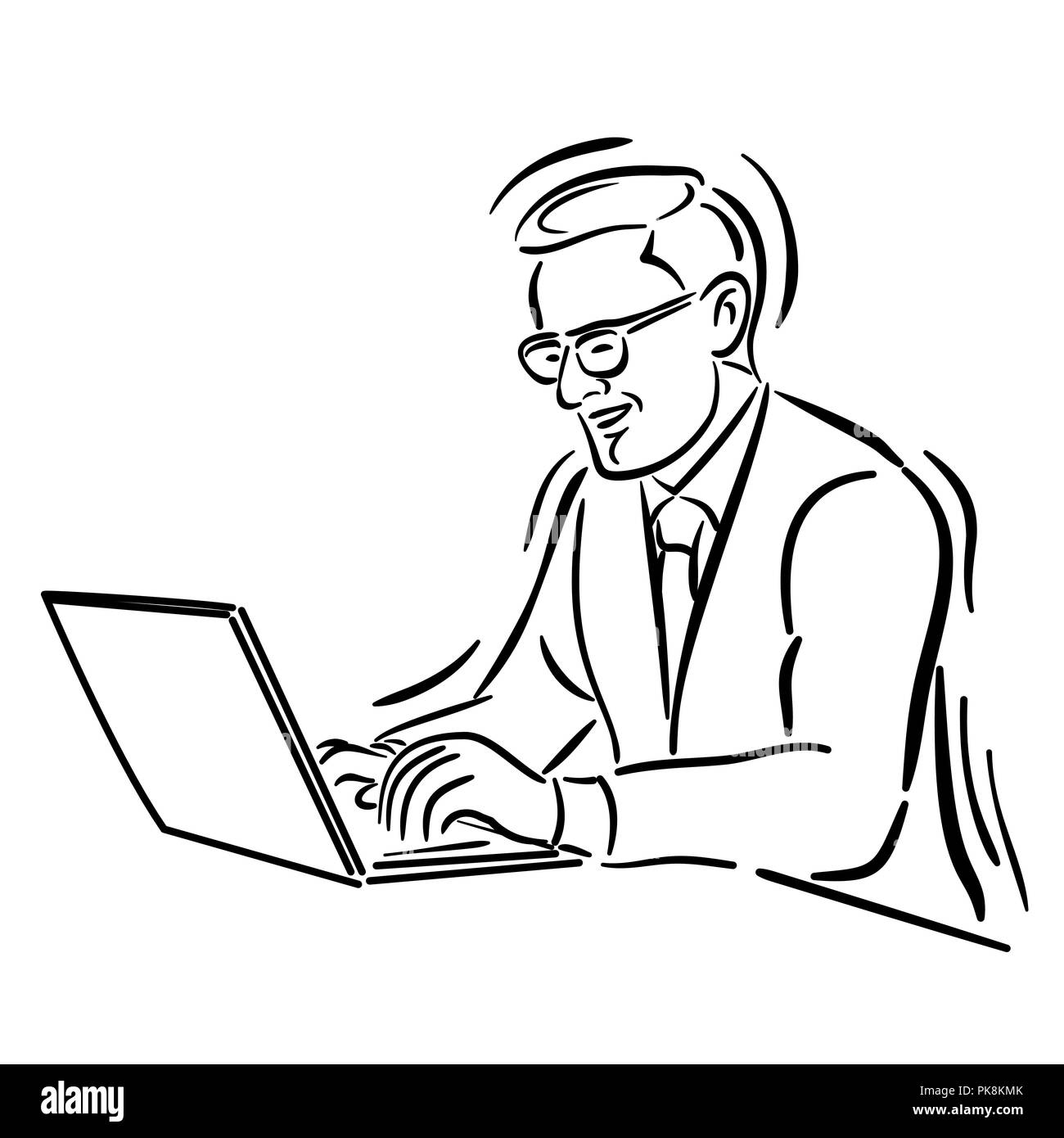 Imprenditore utilizzando Labtop il disegno per la concezione di business - Illustrazione Vettoriale Illustrazione Vettoriale