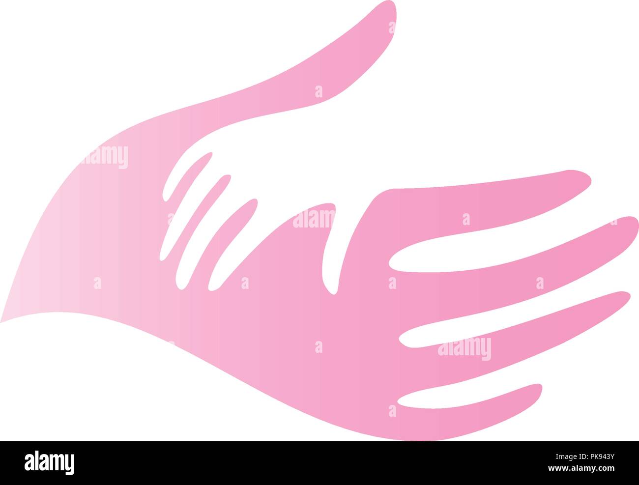 Bambino mano nella mano madre icona vettore. Pediatra logo astratto modello. Appartamento rosa offerta palm silhouette, simbolo astratto. Isolato illustrazione vettoriale su sfondo bianco. Illustrazione Vettoriale