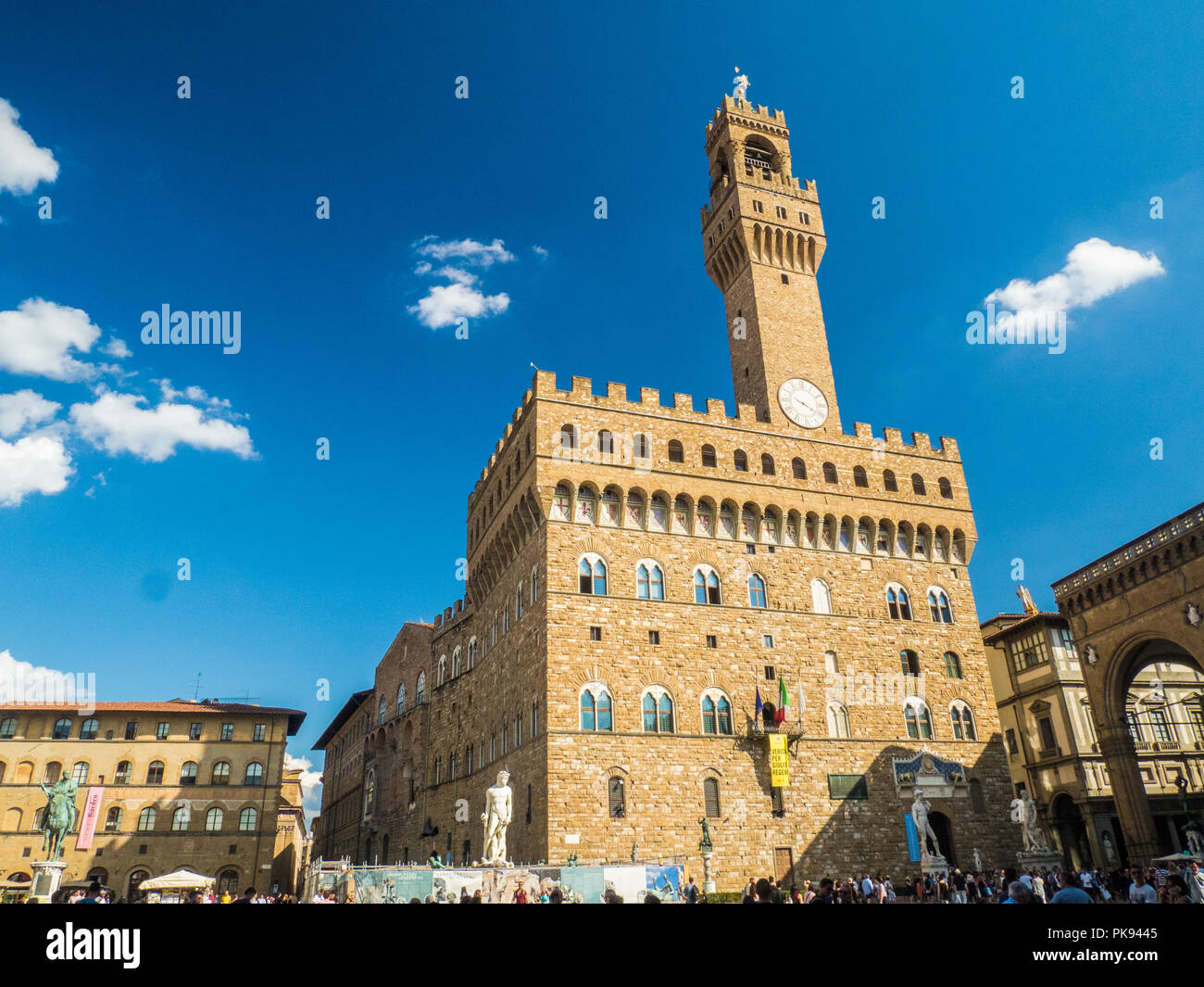 Il Palazzo Vecchio (Città Hal), Piazza della Signoria, Firenze, Toscana, Italia Foto Stock