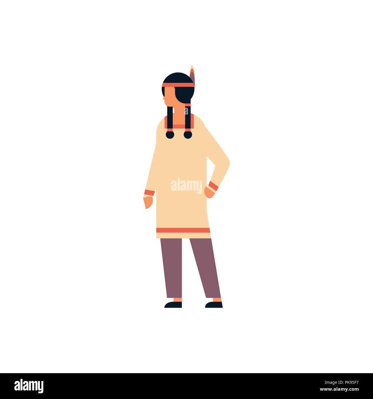 Donna indiana la Giornata del ringraziamento concetto lady indossando abiti tradizionali femmina personaggio dei cartoni animati a lunghezza piena piatta isolata Illustrazione Vettoriale